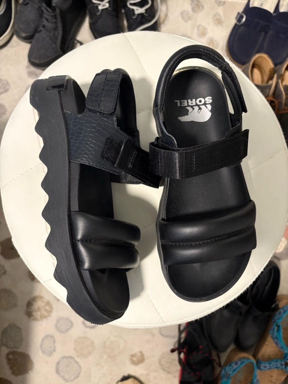 Sorel Black Chunky Platform Strap Sandals